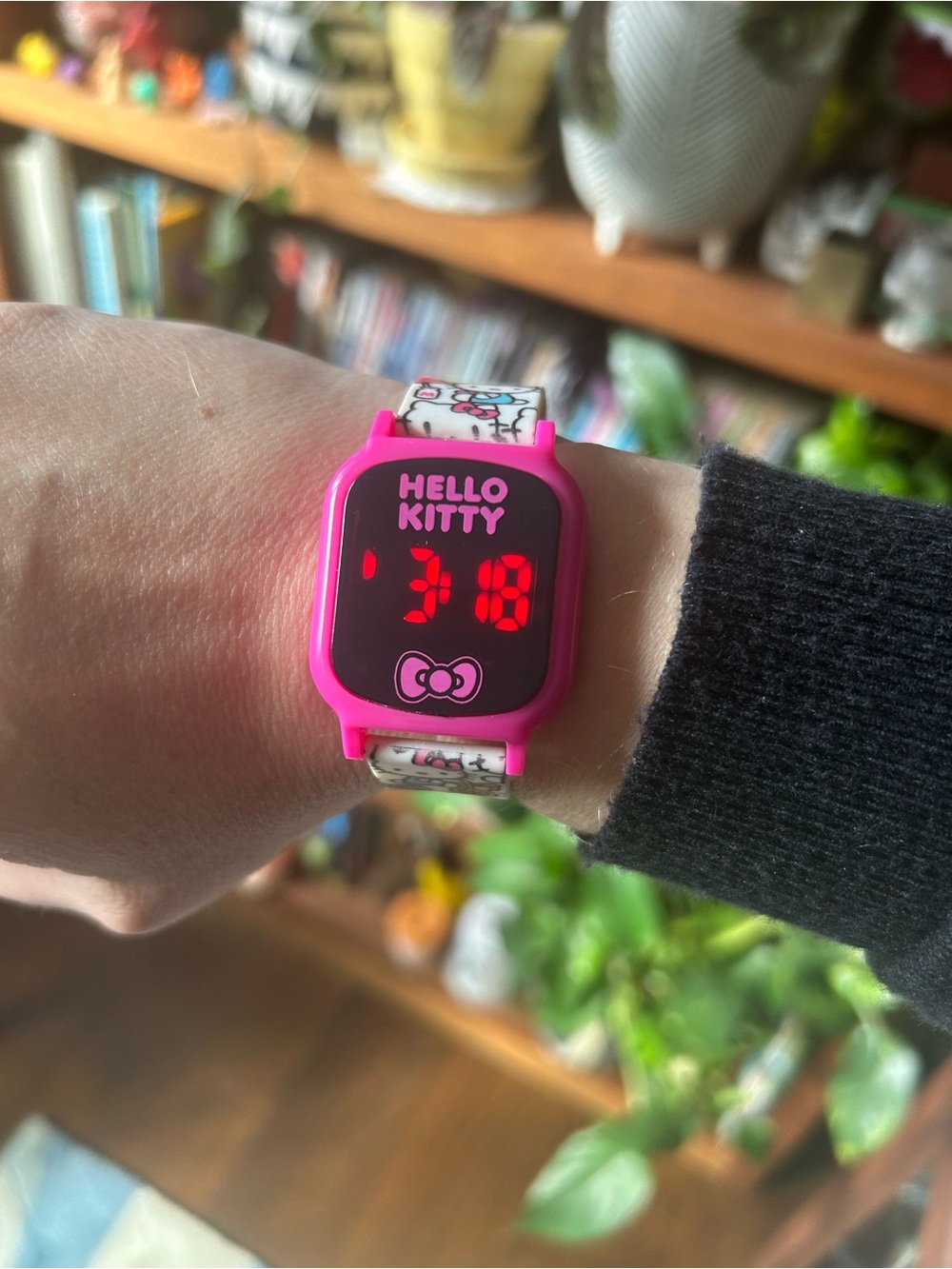 Hello Kitty Hot Pink LED Kids Watch with Patterned White Strap
